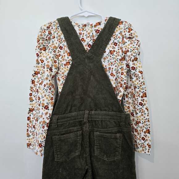 Little Lass 6X  Corduroy Overalls Set Floral Top Embroidered Fall Autum - Picture 6 of 8